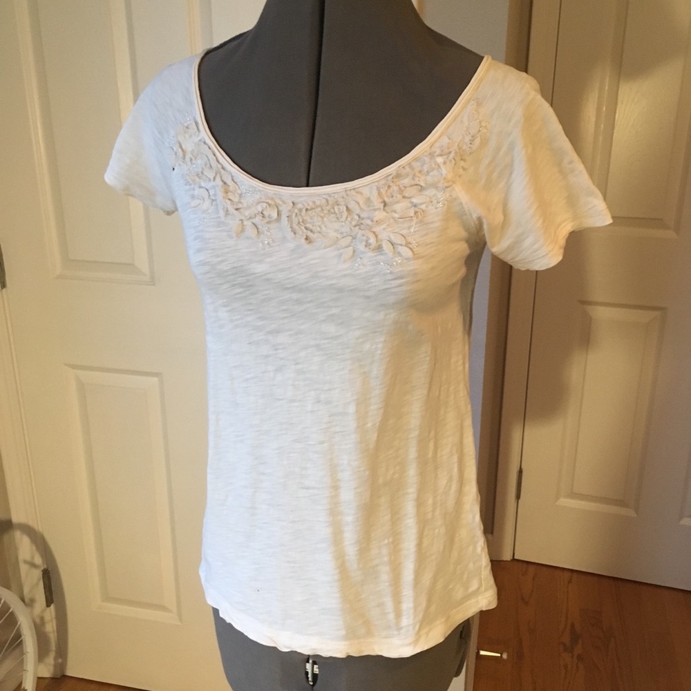 Cream beaded boatneck tshirt